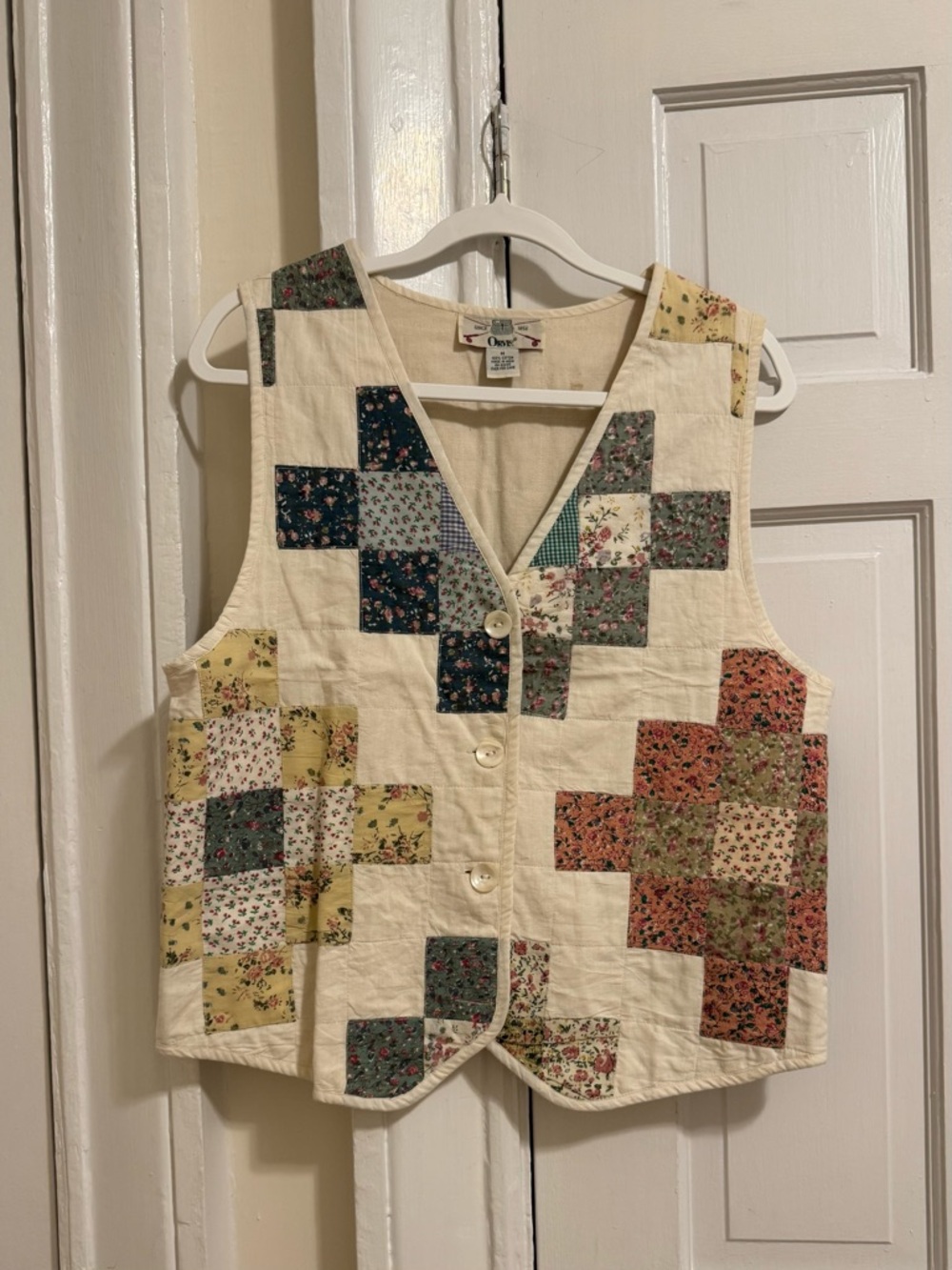 Vintage Orvis Quilted Patchwork Floral Vest Cotton Reversible Boho M